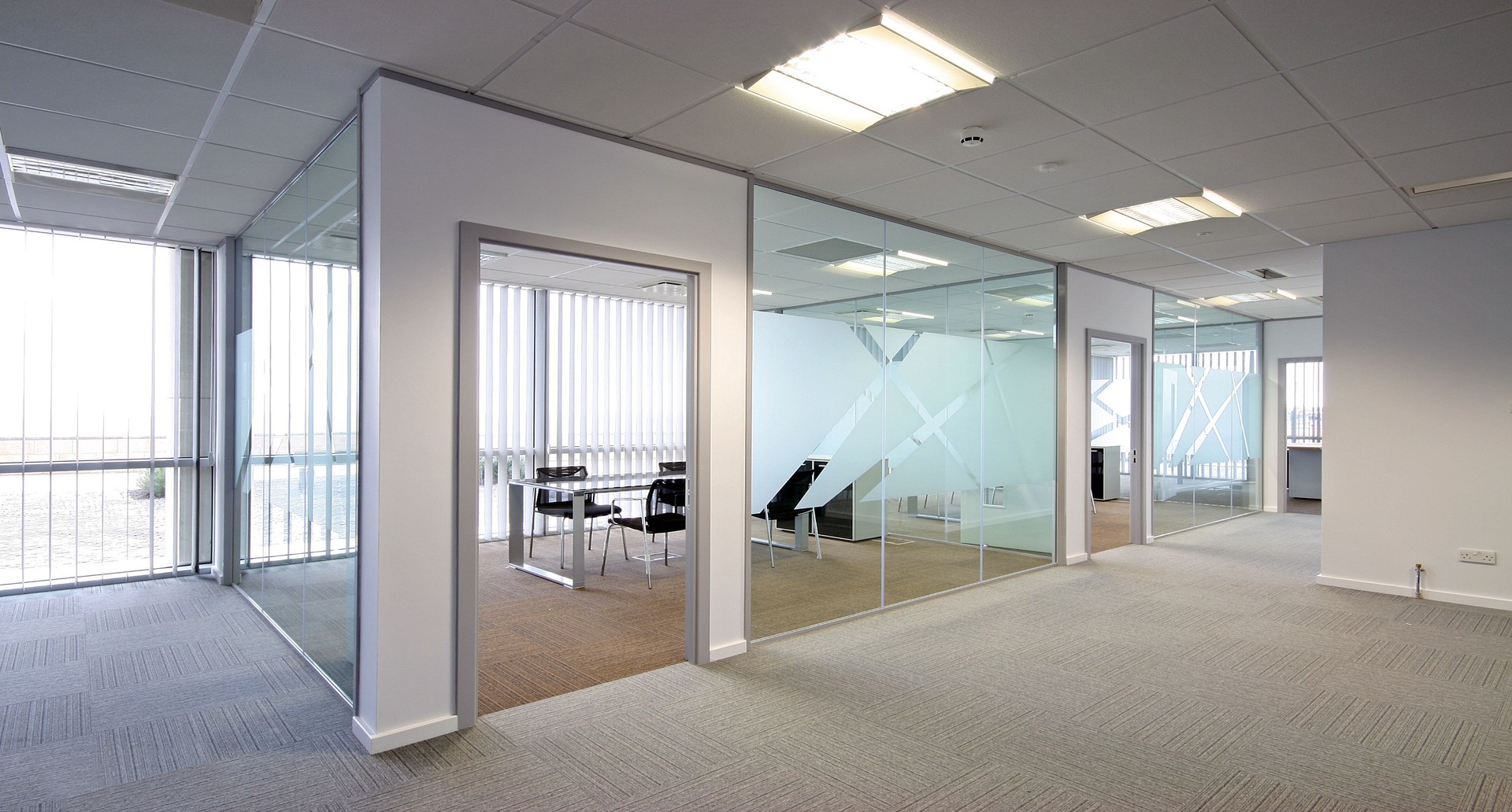 Contemporary office with an open-concept layout